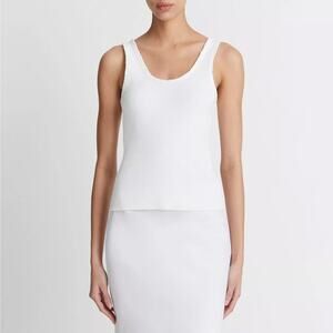 NWT Vince Raw-Edge Ribbed Scoop-Neck Tank Cotton Off White $145 - Size XL